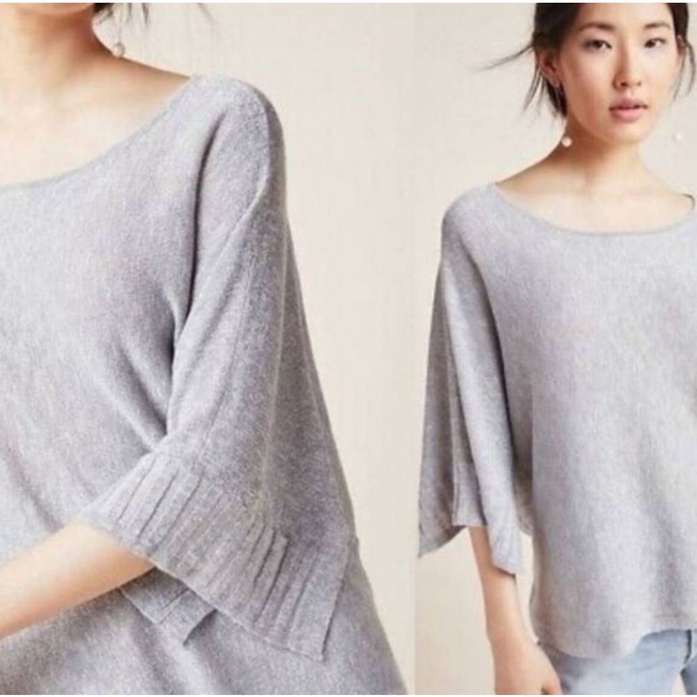 Anthropology Women's Short Dolman Sleeves Oversized Knit Silver Sweater Size XS - Picture 1 of 11